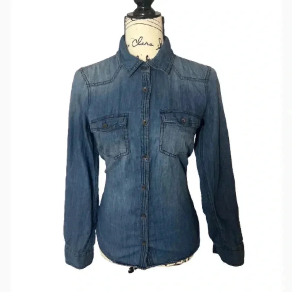 Sonoma Cotton Blue denim Long Sleeve Button Ip Top